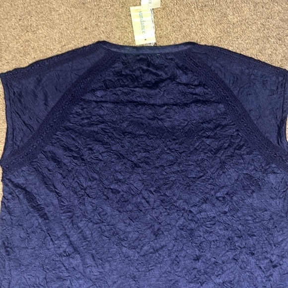 Sundance Romance Textured Short-Sleeve Tee Top Eyelet Lace-Trim Navy Blue Small - Picture 4 of 7